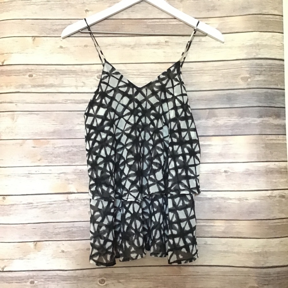 Chiffon Geometric Print Tiered Cami Blouse Tie Dye Batik Print